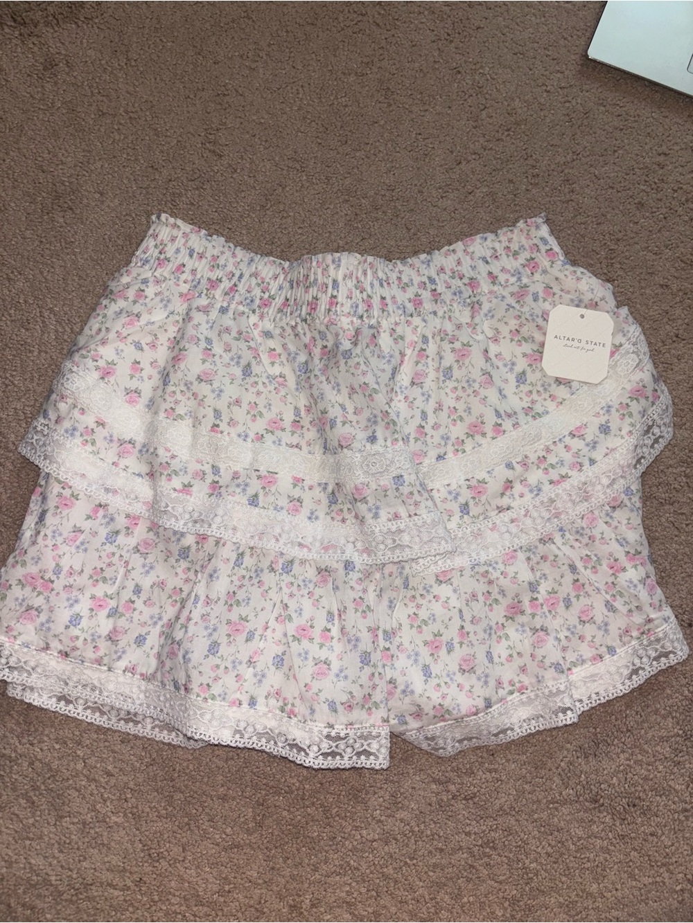 NWT Altar'd State Floral Tiered Ruffle Shorts - Pink & Lavender Flowers